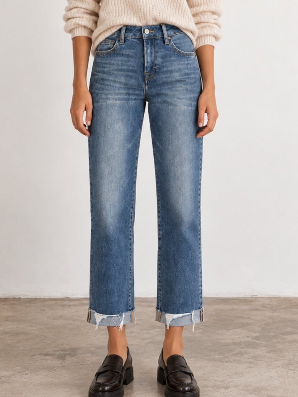 HIDDEN JEANS Blake Mid Rise Cropped Classic Straight Leg Cuff Stretch Jean 24